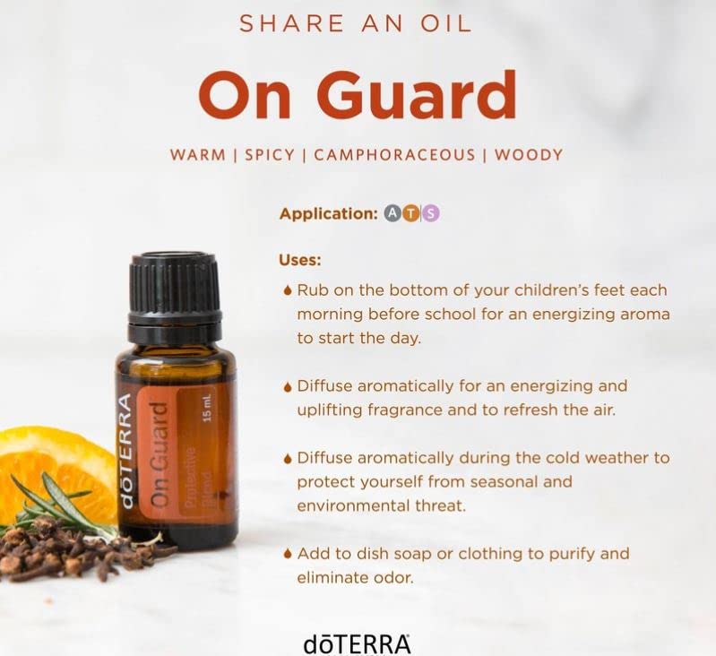 doTERRA On Guard gota de aceite sobre piel con textura clara