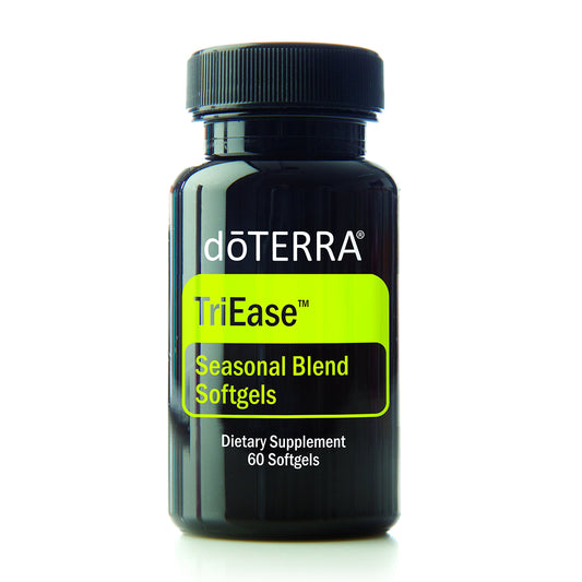 doTERRA frasco TriEase frente mostrando diseño y portabilidad para bienestar