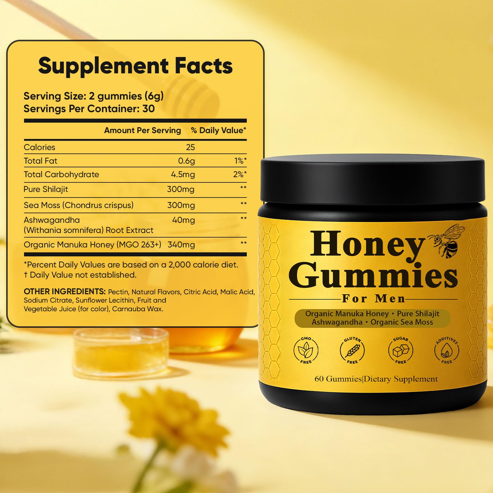 Etiqueta Dotkara con lista de ingredientes como miel Manuka y adaptógenos visible