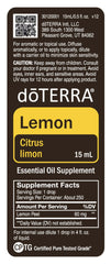 doTERRA lemon etiqueta legible con información y beneficios claros