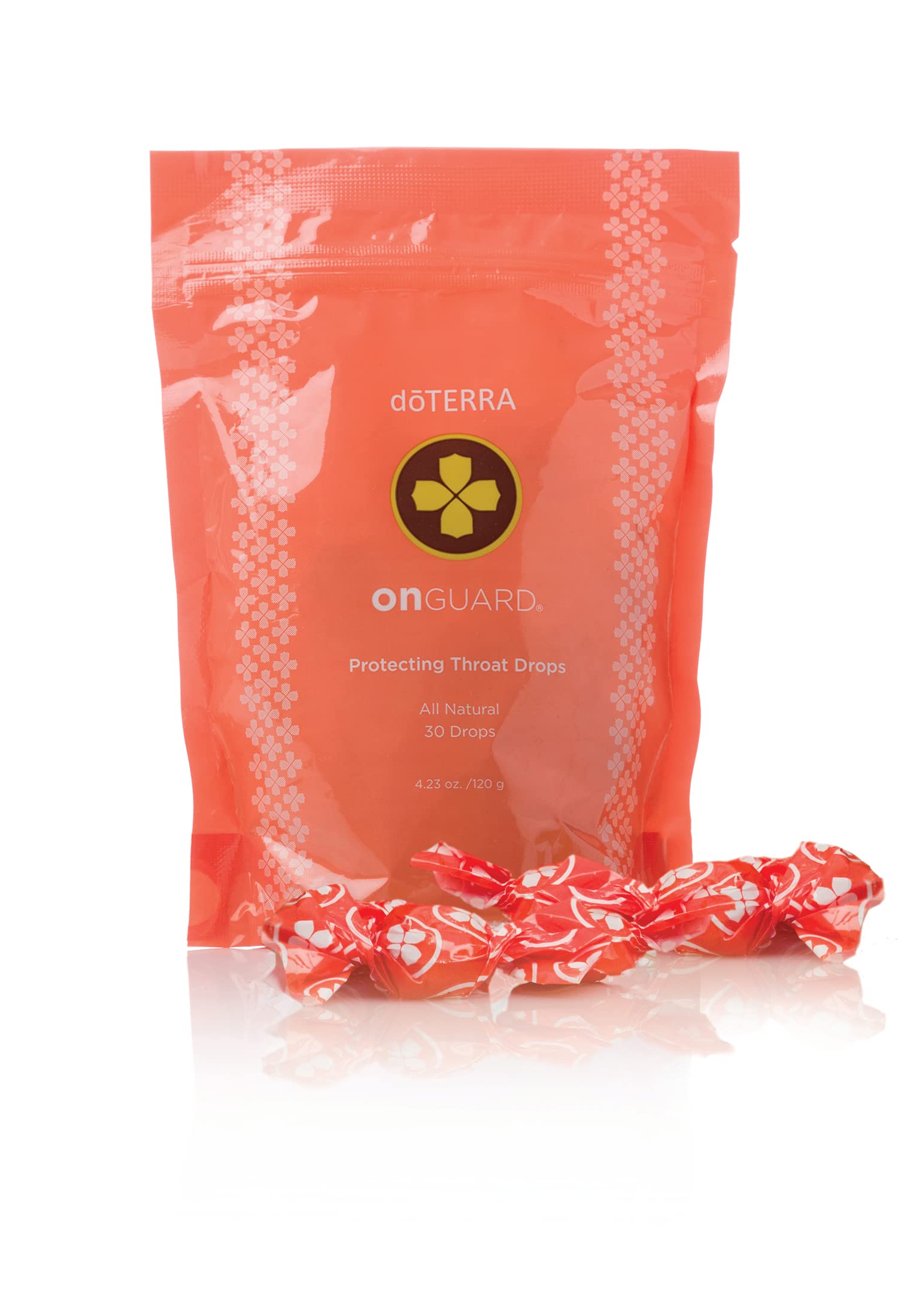 doTERRA envase frontal On Guard pastillas, mostrando diseño y conveniencia