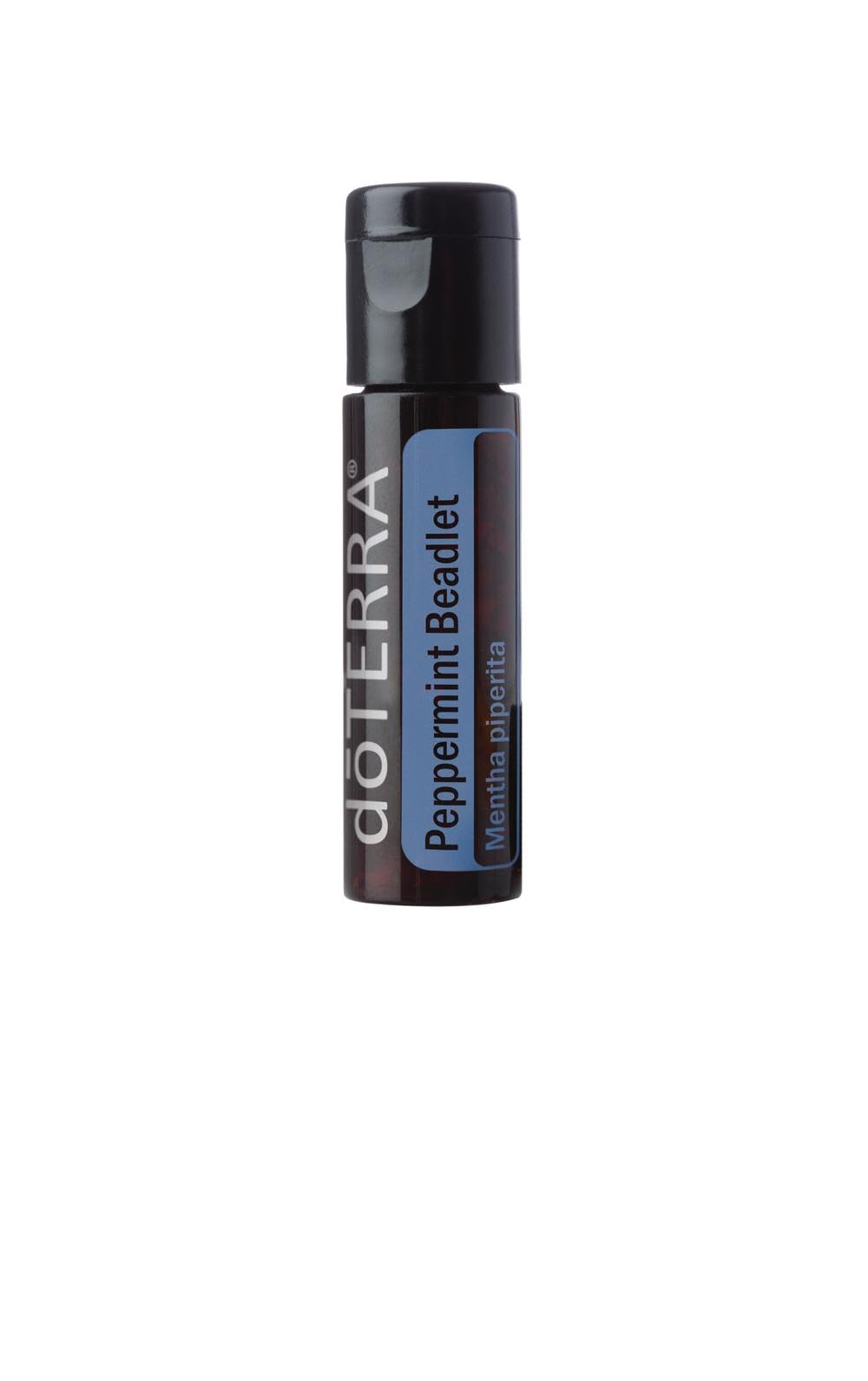 doTERRA frasco frontal con 125 beadlets mostrando diseño y portabilidad