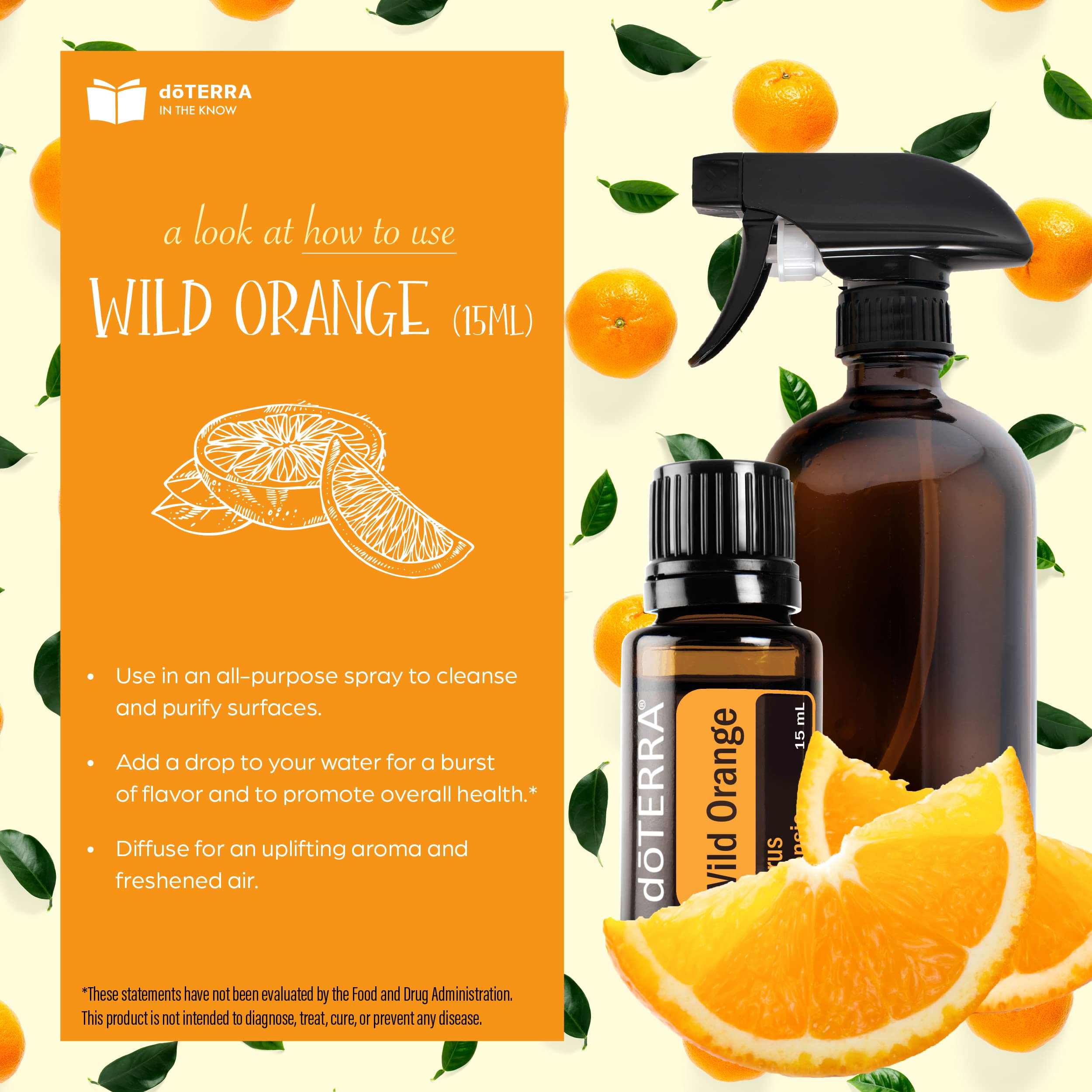 doTERRA etiqueta de Wild Orange legible con información de pureza visible