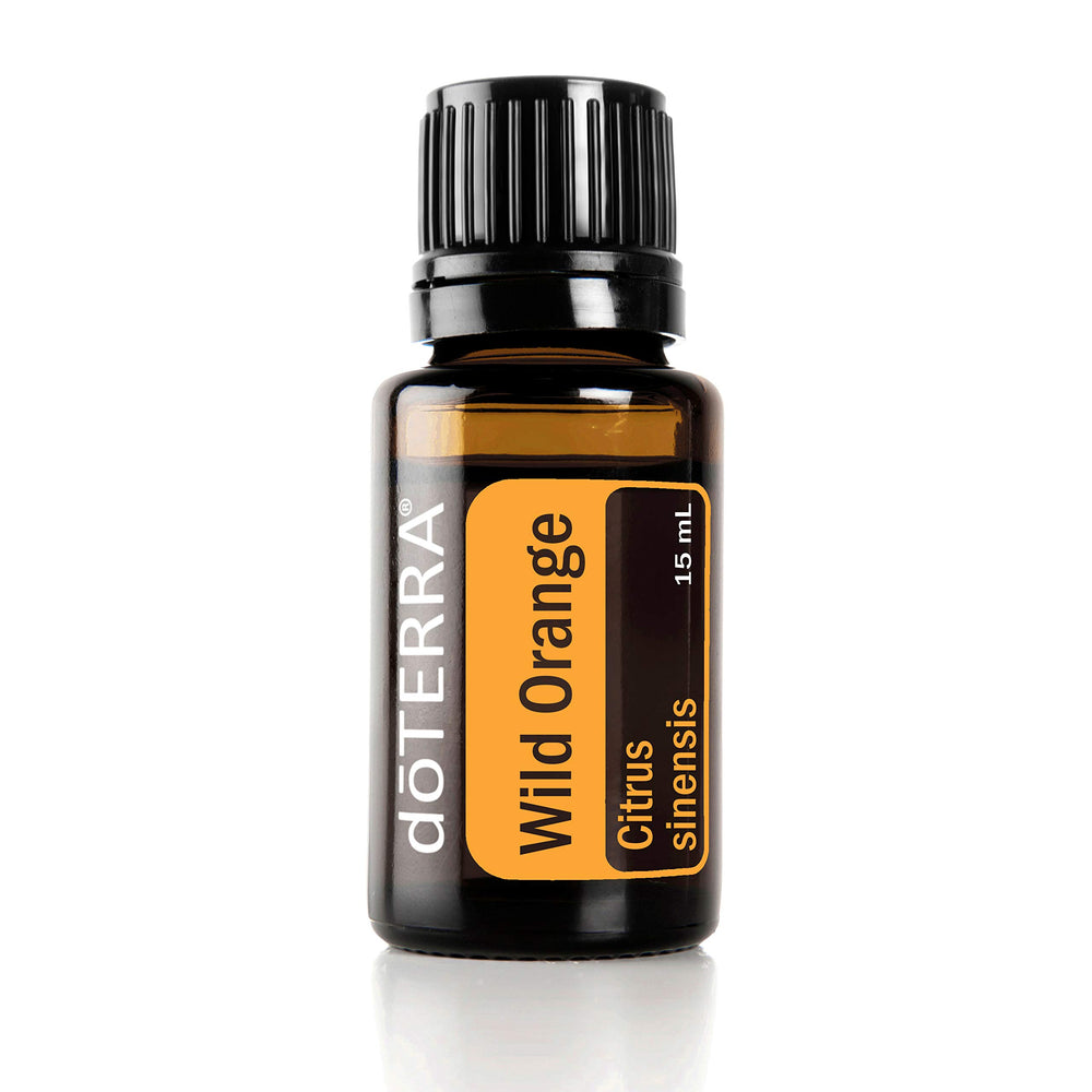 doTERRA frasco Wild Orange frente mostrando etiqueta clara y práctico uso