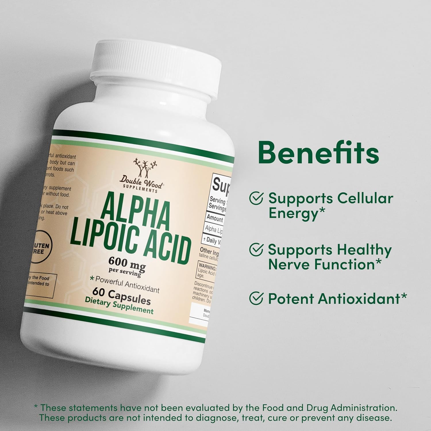 Polvo fino de Alpha Lipoic Acid Double Wood destacando pureza y textura