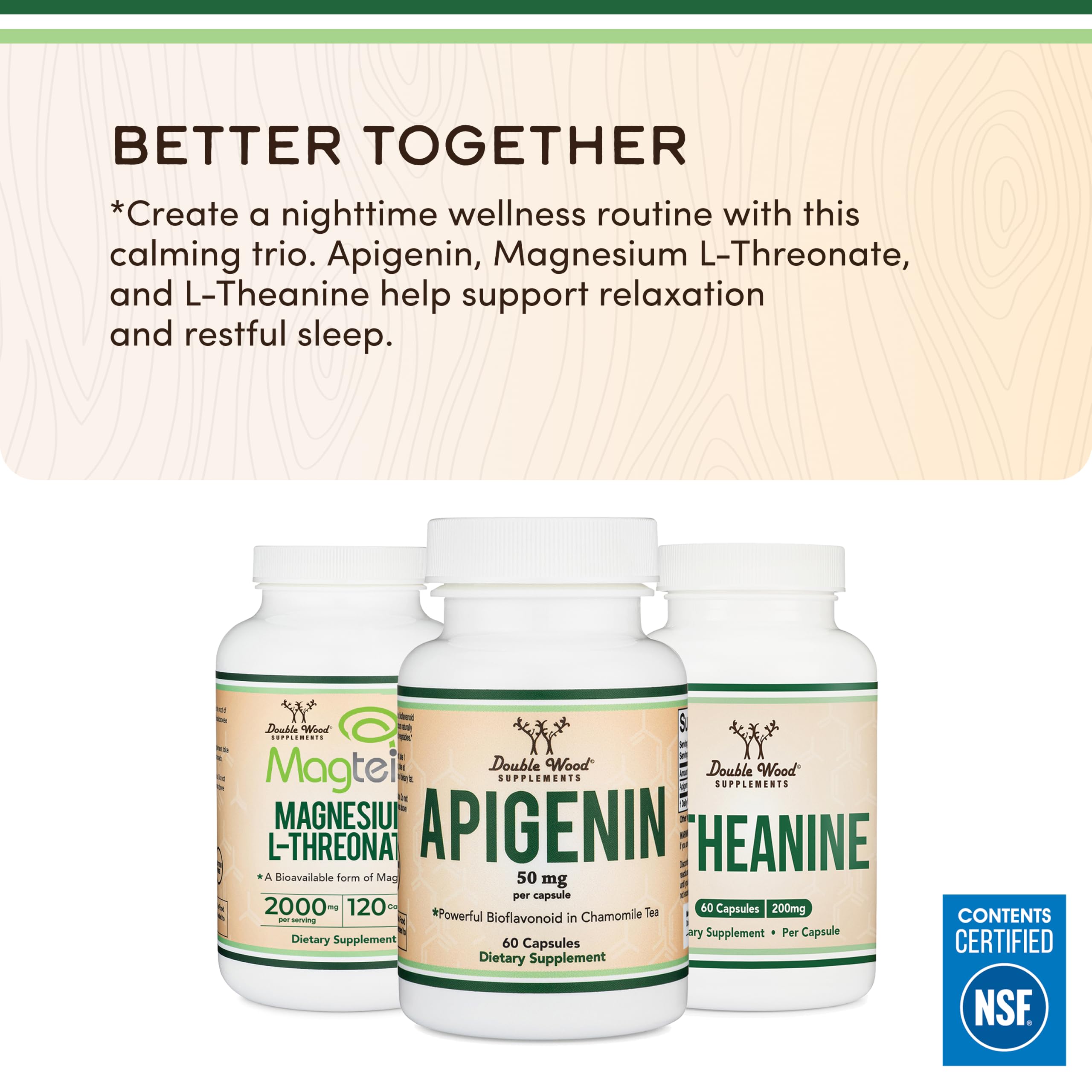 Double Wood apigenin comparación de tamaño de cápsula para dos meses