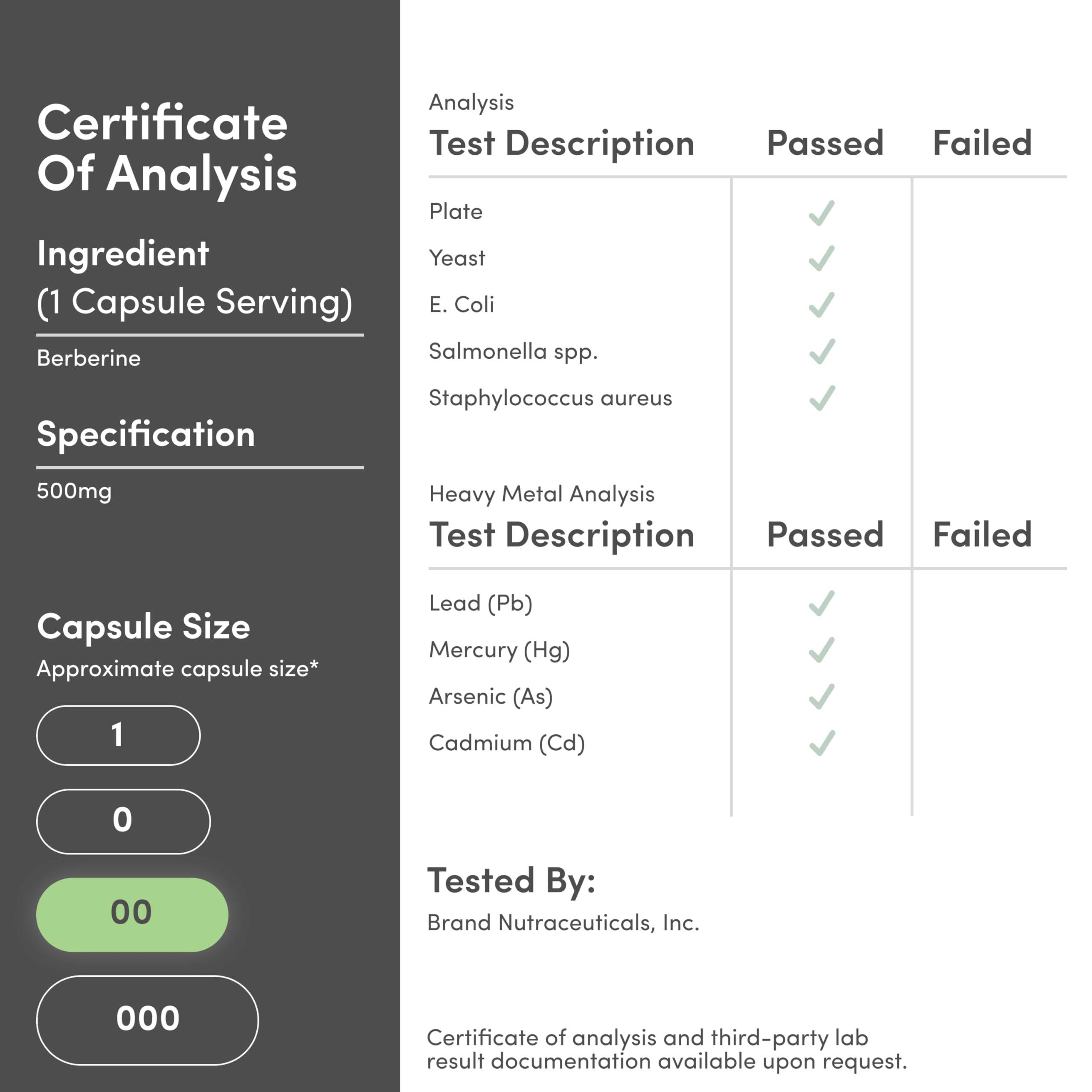 Double Wood etiqueta con datos de pureza, 97% y pruebas de calidad