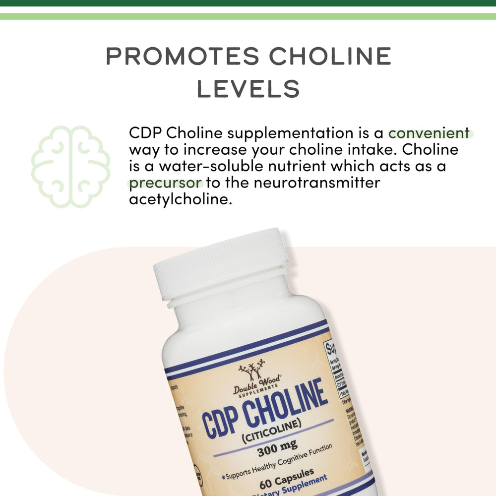 Detalle de cápsula de Double Wood CDP Choline para apreciar textura y tamaño