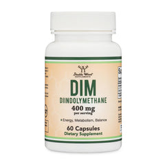 Double Wood DIM 400 mg vista frontal del frasco mostrando la etiqueta y beneficios