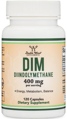 Double Wood DIM frasco frente mostrando etiqueta y beneficios