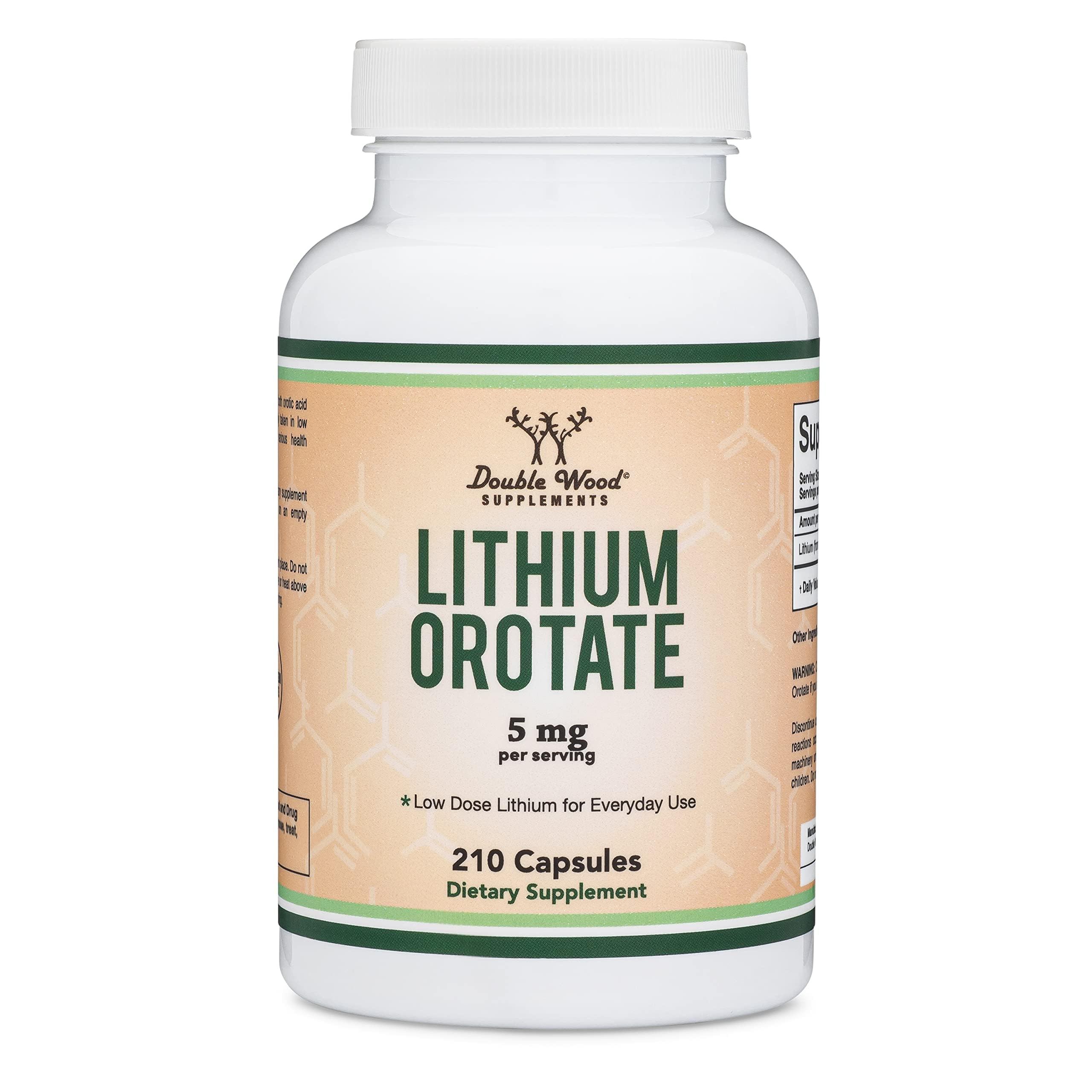 Double Wood etiqueta nutricional legible indicando 5 mg de litio elemental