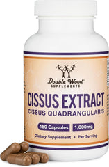 Double Wood frasco frontal de Cissus 150 cápsulas mostrando envase y beneficio claro
