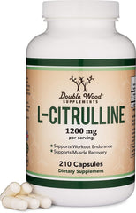 Double Wood frasco frontal L-Citrulline 210 cápsulas muestra valor y cantidad