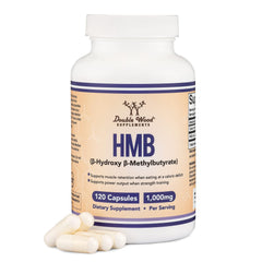 Double Wood bote frontal mostrando HMB 1.000 mg y claridad de dosis