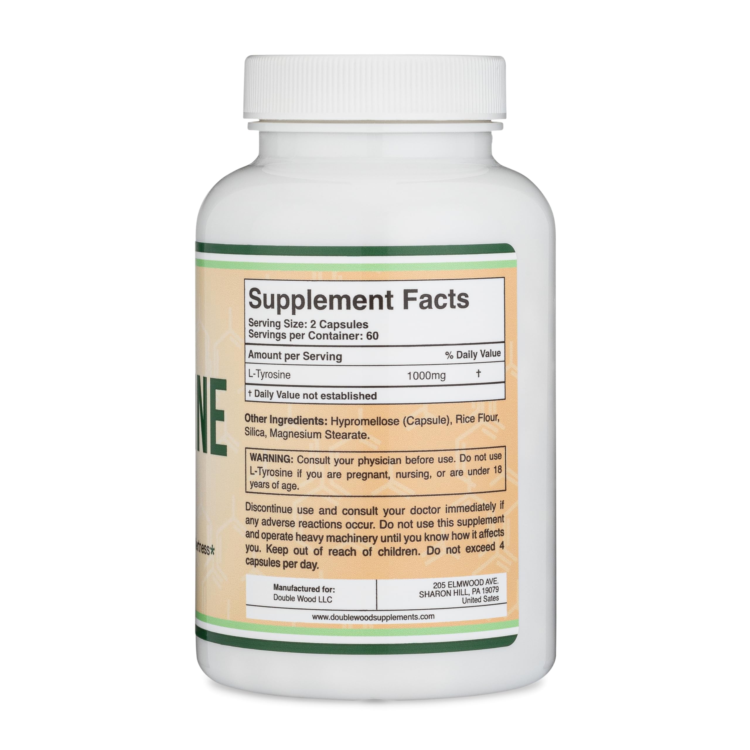 Close-up cápsula Double Wood L‑Tyrosine para dosificación precisa