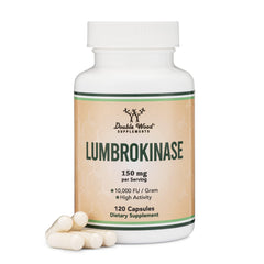 Double Wood Lumbrokinase vista frontal con etiqueta clara y beneficio de pureza