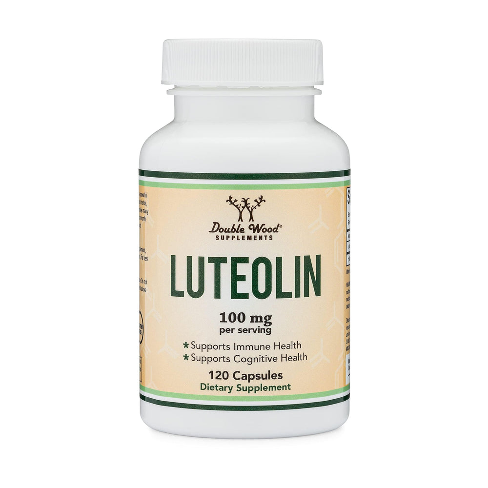 Etiqueta nutricional de Double Wood Luteolin mostrando dosis y pureza del producto