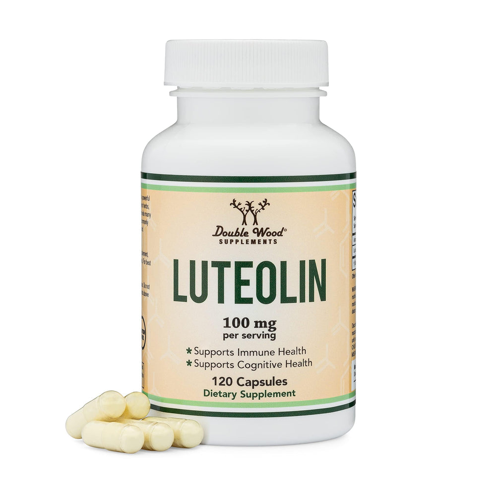 Double Wood Luteolin frasco frontal mostrando el envase y beneficios claros