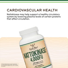 Botella Double Wood Nattokinase abierta con cápsulas visibles para ver la cantidad por frasco