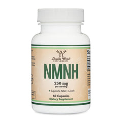 Double Wood NMNH frasco frontal mostrando 60 cápsulas y claridad de etiqueta, confianza