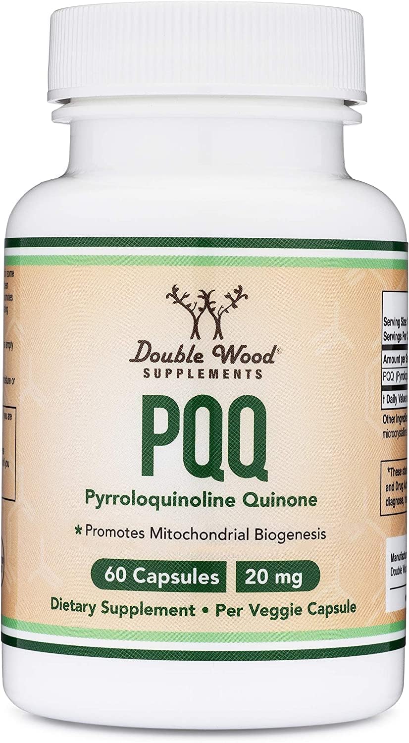 Double Wood PQQ comparación de tamaño de cápsula para dosificación clara