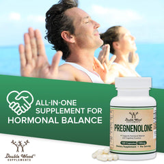 Double Wood Pregnenolone etiqueta con ingredientes y certificaciones visibles
