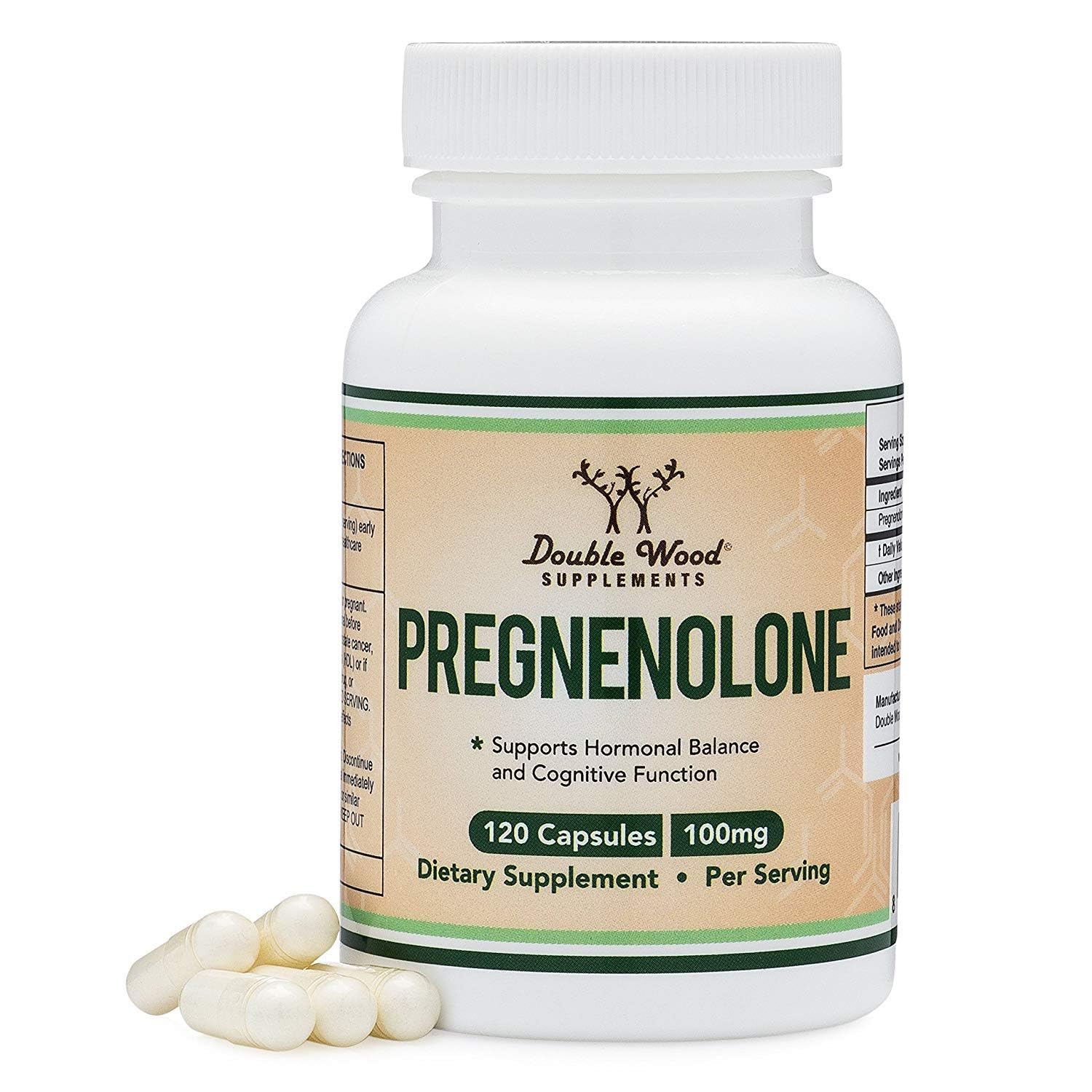 Double Wood Pregnenolone vista frontal del envase, presentación clara y profesional