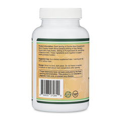 Botella de Double Wood Prostate Support en mano para comparar tamaño y dosis fácil