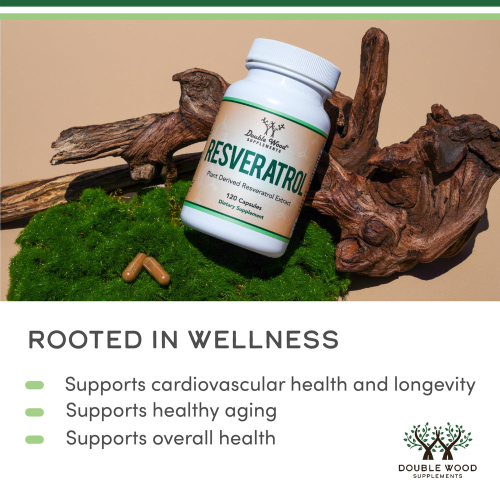 Double Wood polvo de resveratrol en cuchara resaltando potencia del extracto