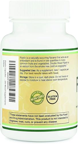 Cápsulas apiladas de Fisetina Double Wood; dosificación diaria cómoda.