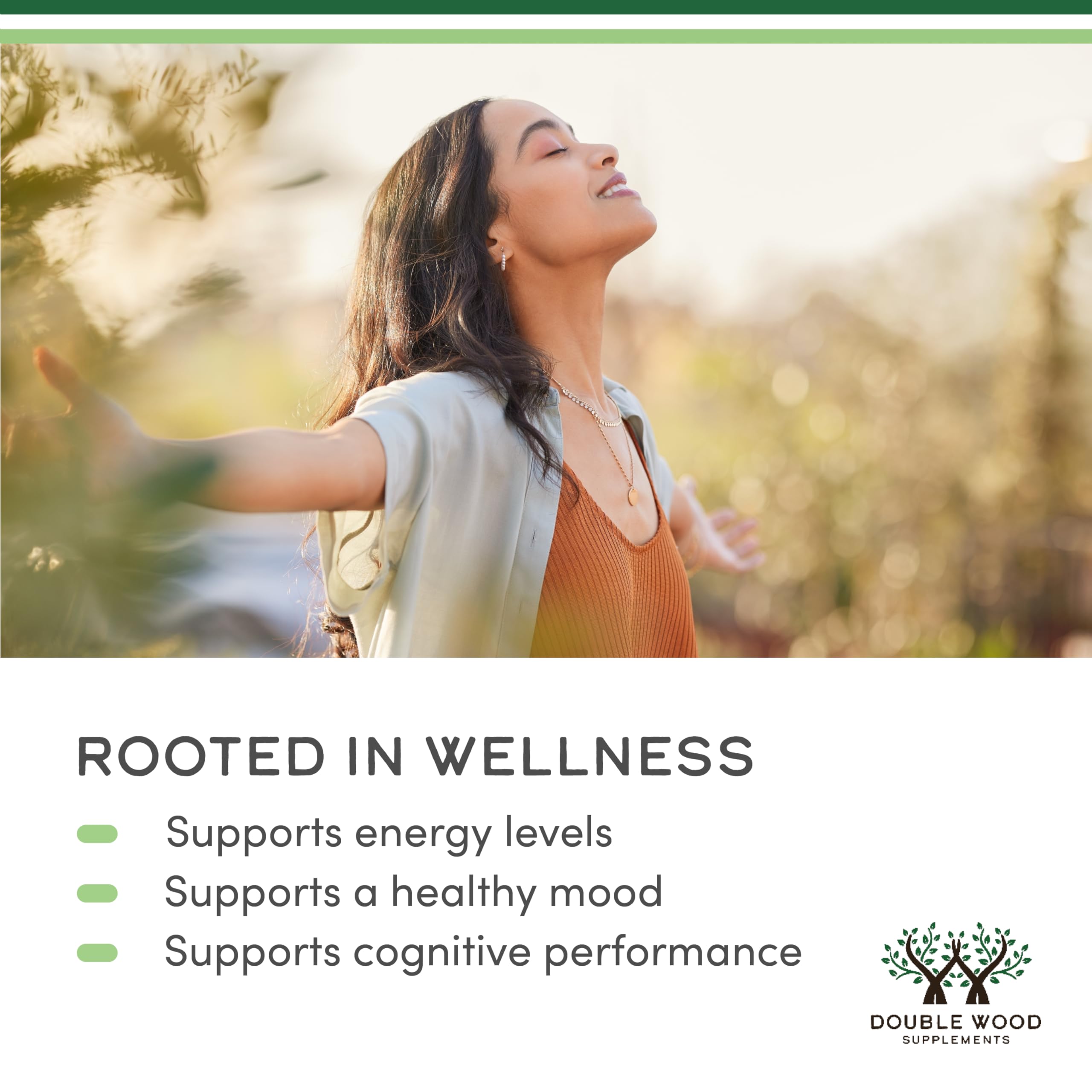 Capsulas en mano de Double Wood Rhodiola Rosea, tamaño práctico para viaje