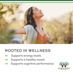 Capsulas en mano de Double Wood Rhodiola Rosea, tamaño práctico para viaje