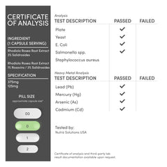 Envase de Double Wood Rhodiola Rosea con sello de terceros para confianza