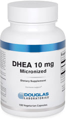 Douglas Laboratories empaquetado frontal que muestra DHEA 10 mg y beneficios