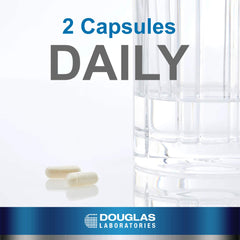 Capsula abierta mostrando el polvo prebiótico y probiótico de Douglas Laboratories para soporte intestinal