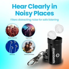 DownBeats contenido del paquete, incluye tapones y estuche robusto