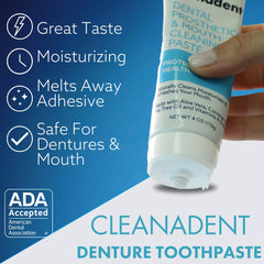 Dr. B Cleanadent etiqueta con sello ADA Accepted para confianza del producto