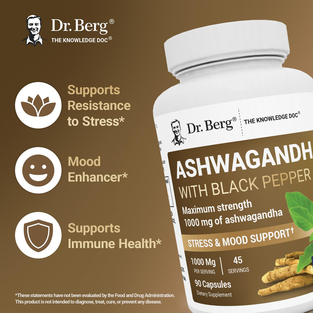 Polvo de raíz de ashwagandha Dr. Berg mostrando pureza y textura