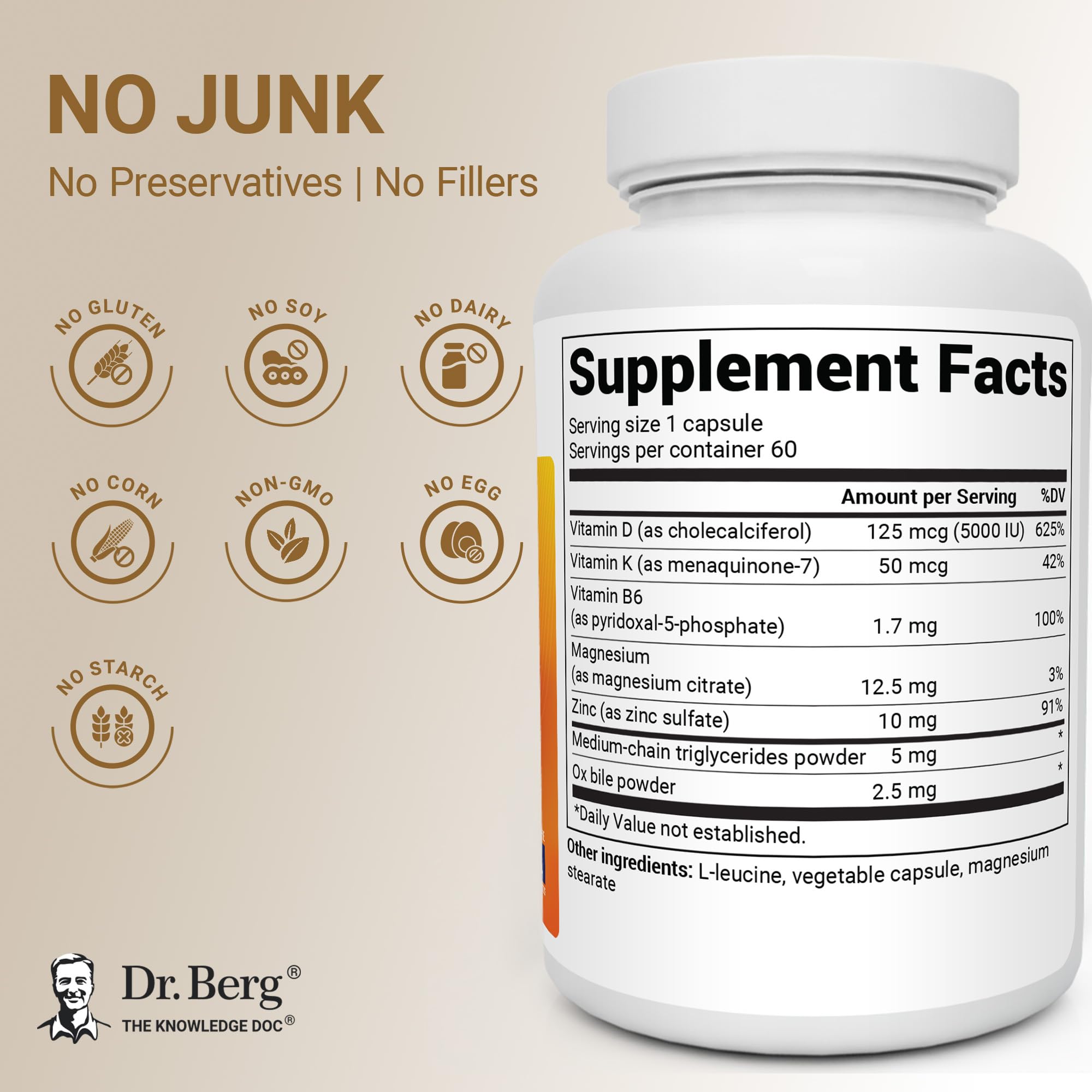 Dr. Berg Nutritionals cápsulas en primer plano para apreciar tamaño