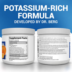 Dr. Berg etiqueta con lista de ingredientes y aporte de 1000 mg de potasio por porción