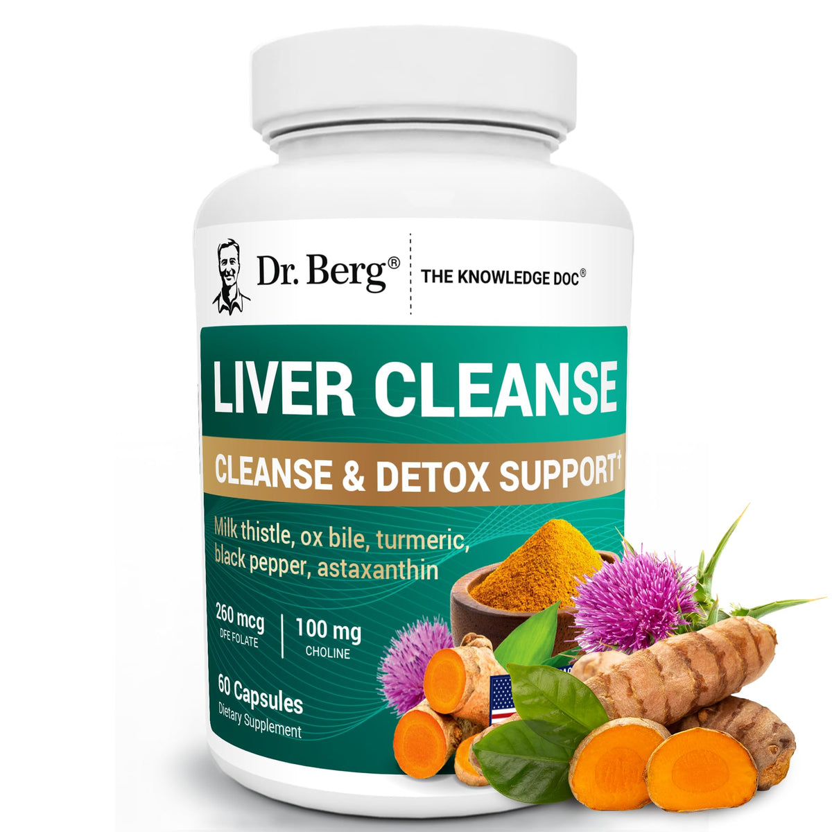 Dr. Berg envase frontal con diseño claro y beneficios visibles