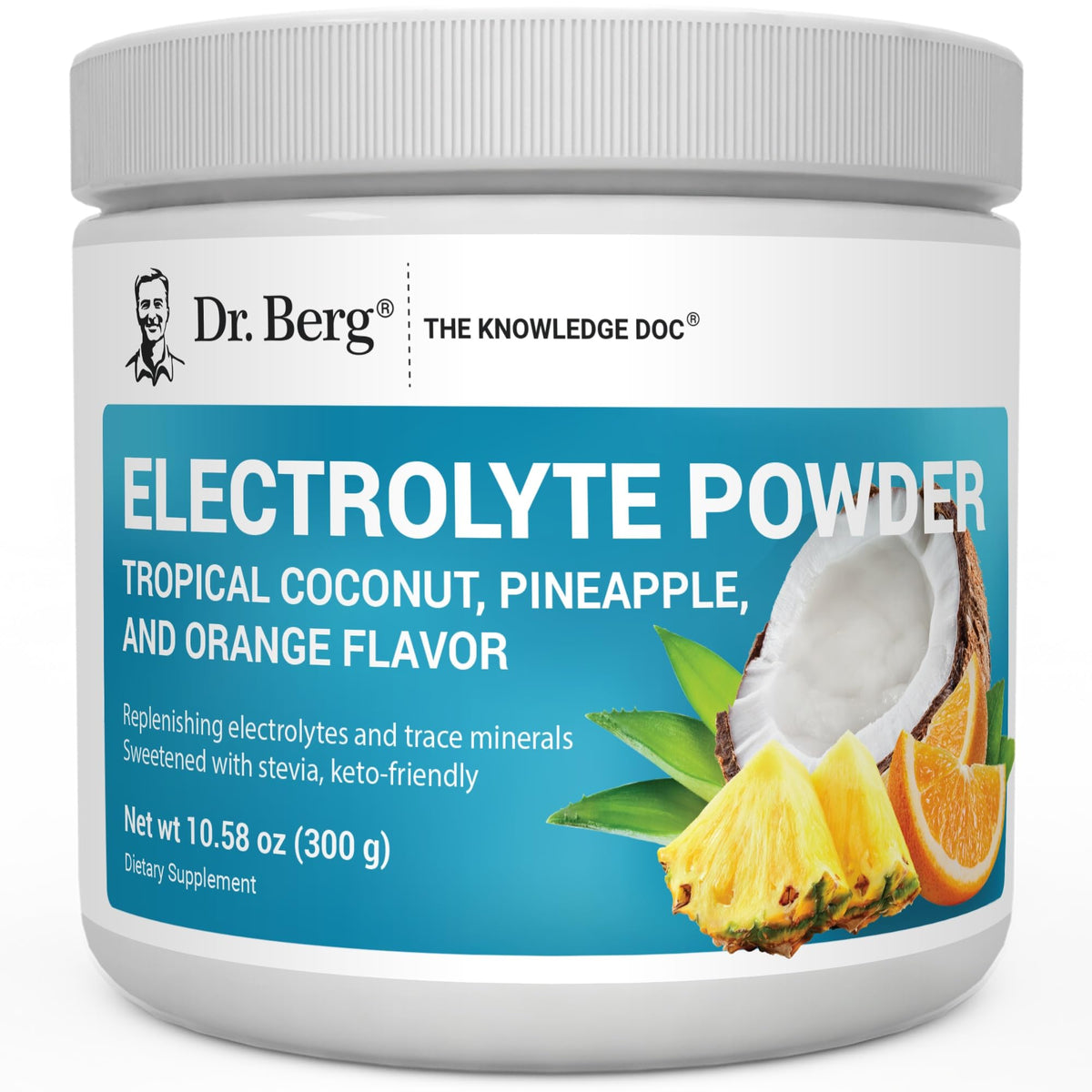 Dr. Berg envase frontal mostrando 50 porciones y nombre del producto