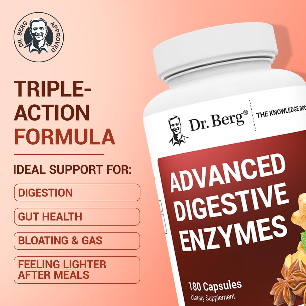 Dr. Berg etiqueta en primer plano destacando ingredientes clave y 200 mg de HCl