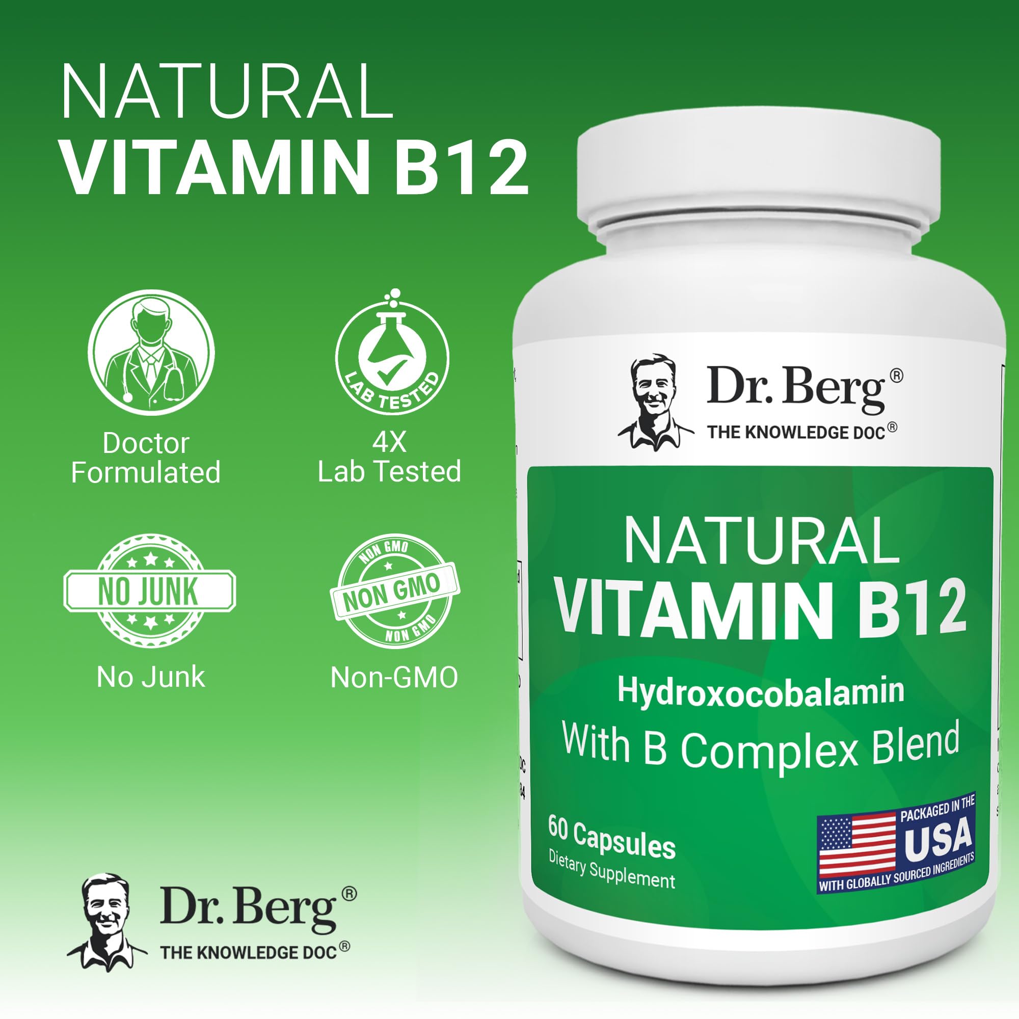 Dr. Berg etiqueta en detalle con información de B12 y seguridad