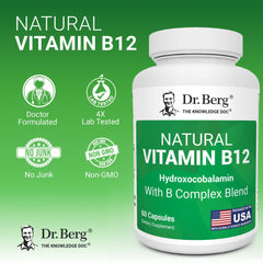 Dr. Berg etiqueta en detalle con información de B12 y seguridad