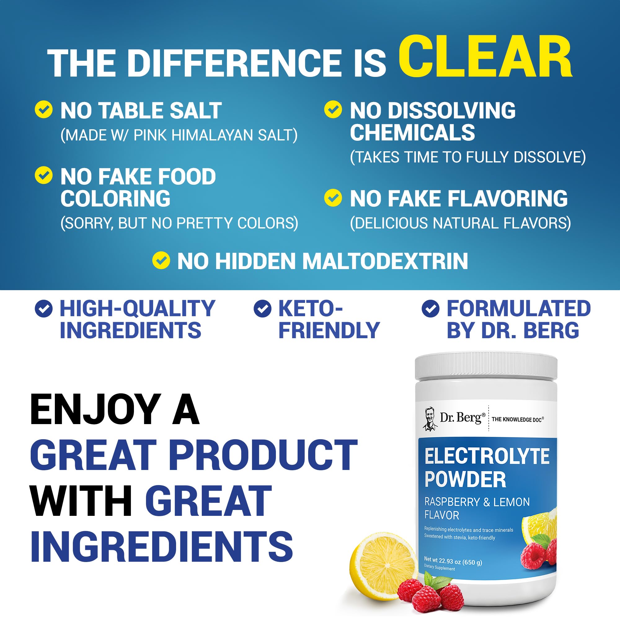 Dr. Berg etiqueta con ingredientes y aporte de potasio visible
