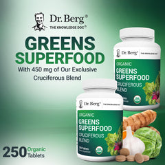 Dr. Berg etiqueta con lista de ingredientes orgánicos y certificaciones