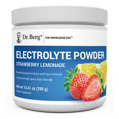 Dr. Berg vista frontal del envase fresa-limonada, hidratación sin azúcar