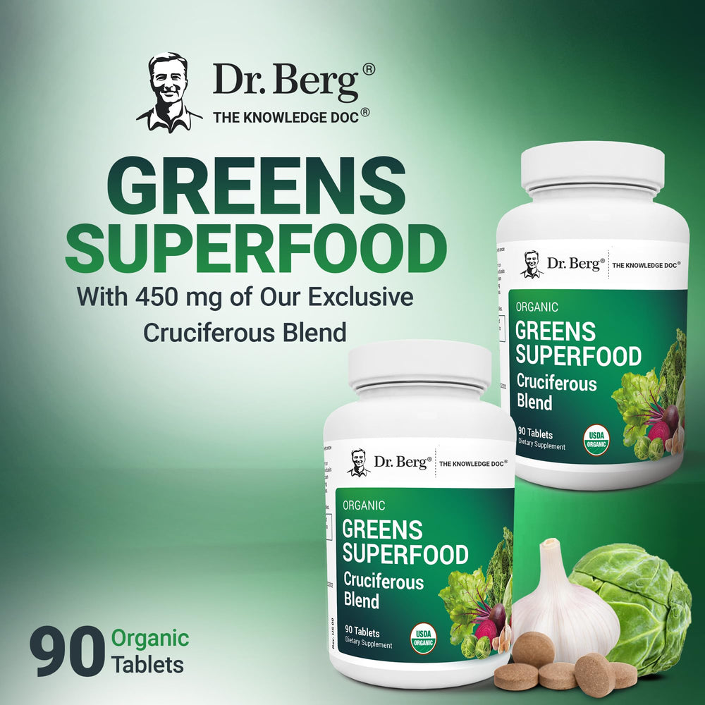 Dr. Berg combinación de crucíferas liofilizadas mostrando variedad de fito nutrientes