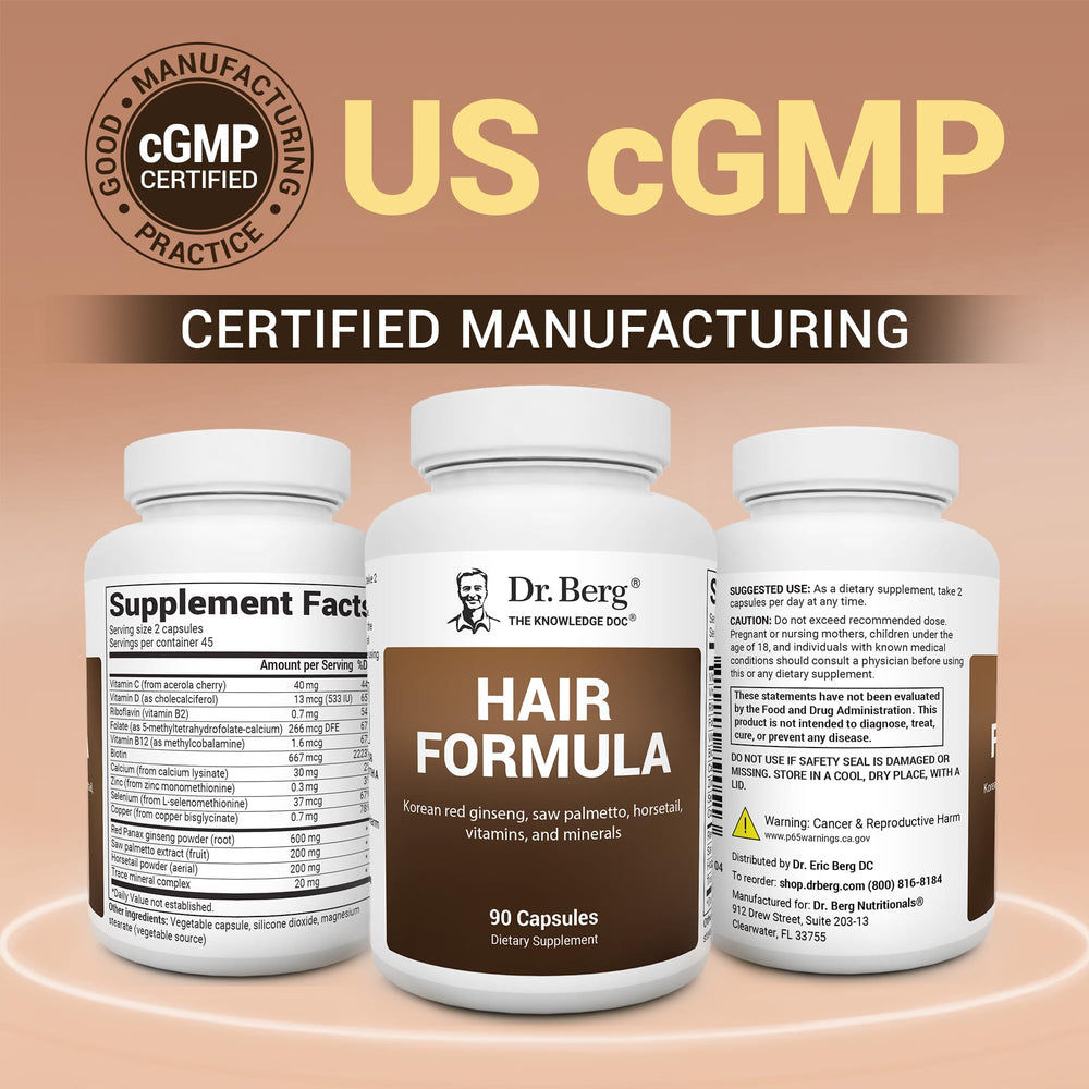Dr. Berg ingredientes clave sobre fondo: biotina y saw palmetto beneficios